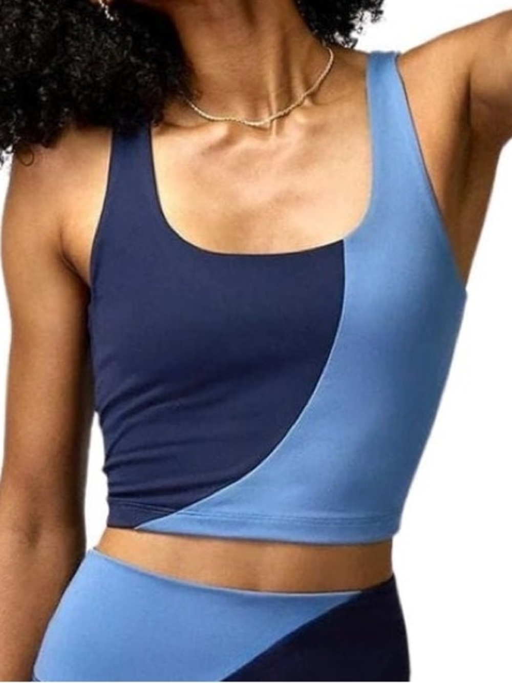 ✨ Spiritual Gangster Indie Colorblock Crop Tank Midnight Navy Pacific Blue L